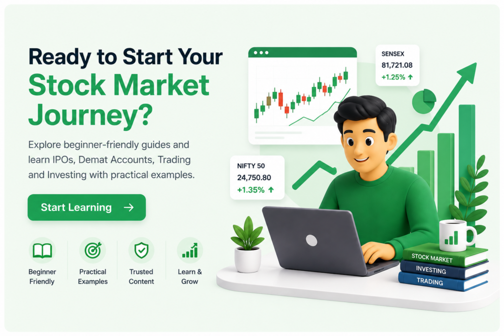Stock Market Learning CTA Illustration – Learn IPO, Demat, Trading and Investing